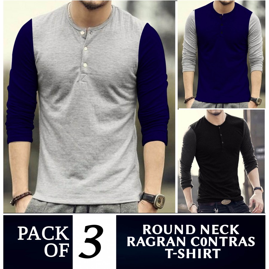Pack of 3 Round Neck Raglan Contrast T-Shirts